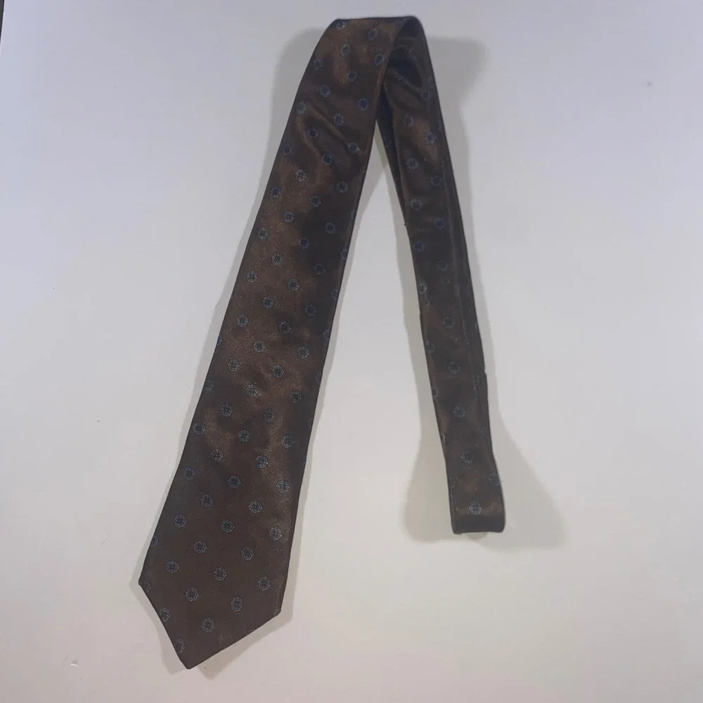 Don Loper Beverly Hills Mens Tie Bronze‎ Brown Blue Floral Medallion Acetate USA